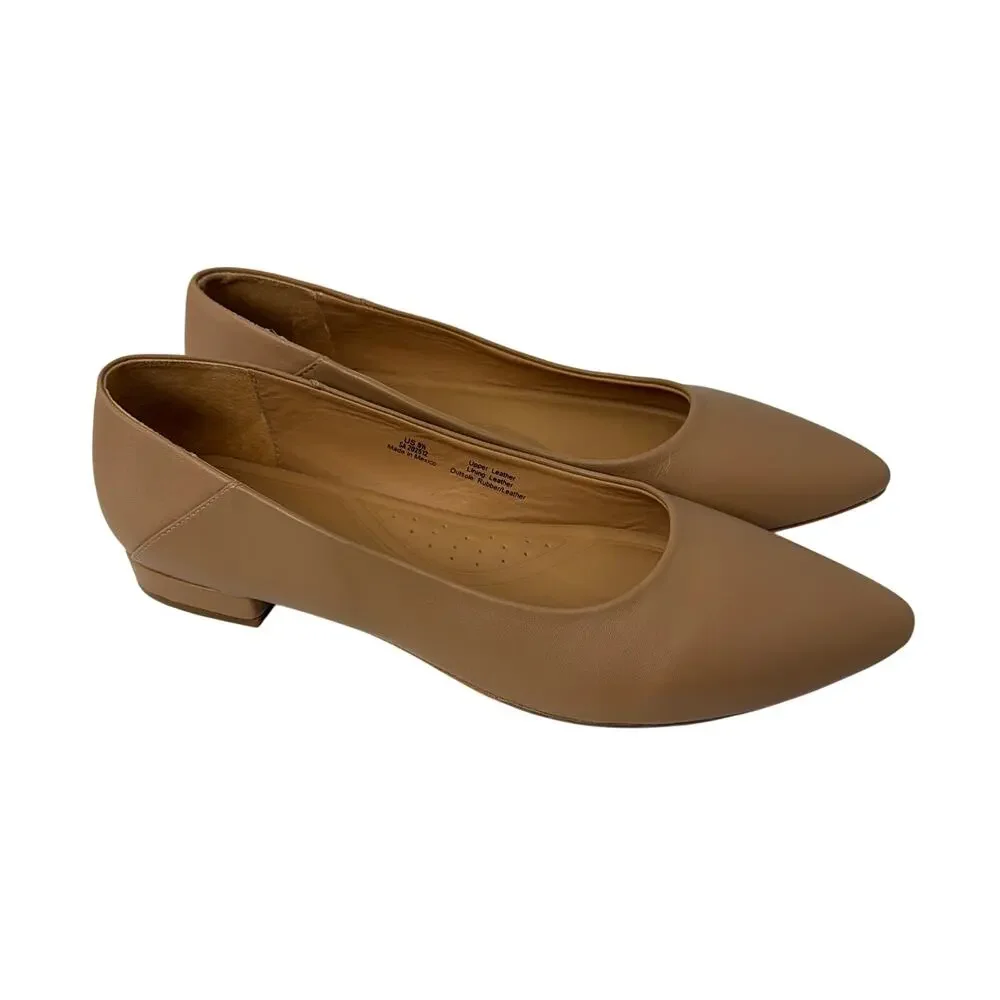 Nisolo Fina Pointed Toe Flat Shoes Womens Size 9.5 Almond Minimalist - Picture 1 of 10